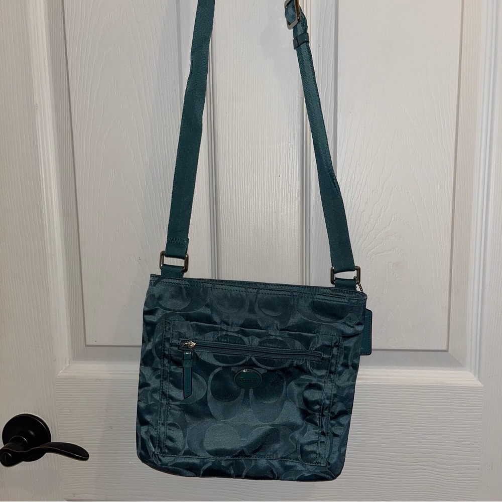 Coach Blue Crossbody Bag with Tan Interior, like new